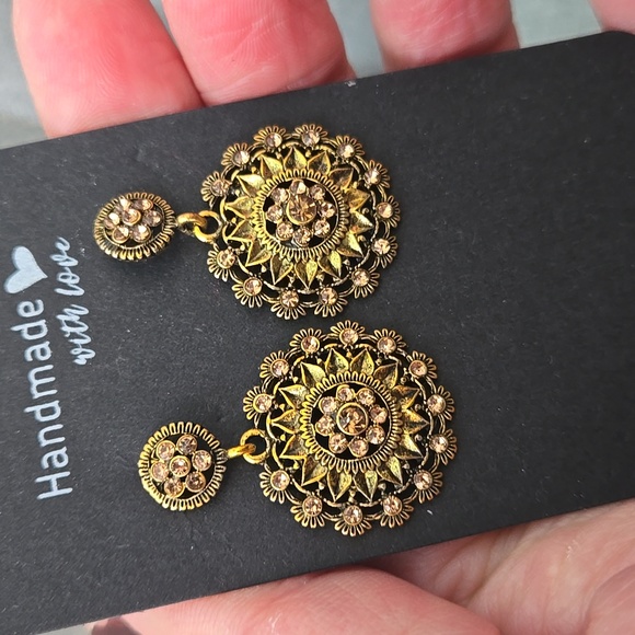 Handmade Art Deco Inspired Earrings In Vintage Gold, NWT - Picture 6 of 13